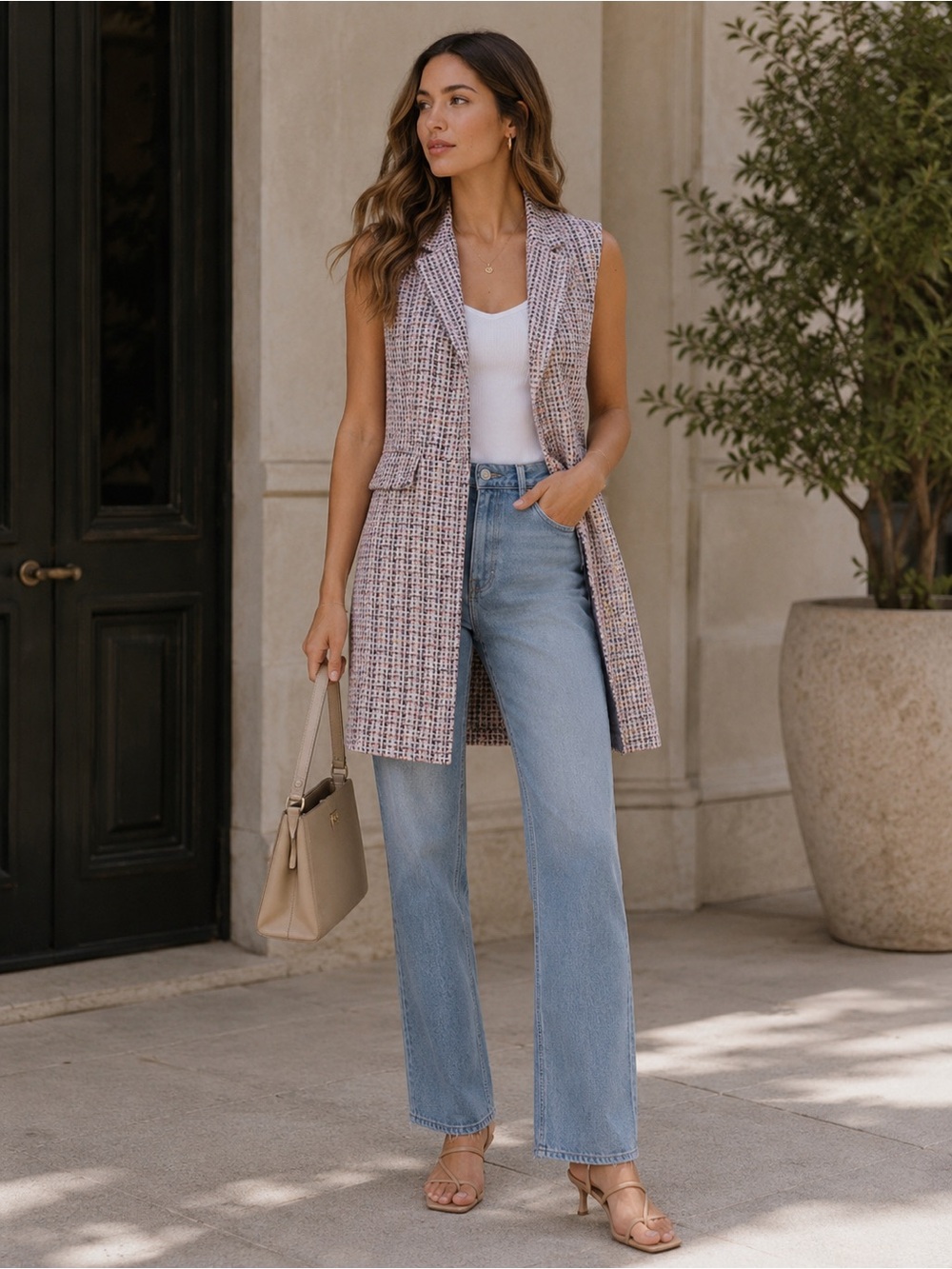 Zara Multicolor Tweed Vest - Sleeveless Blazer